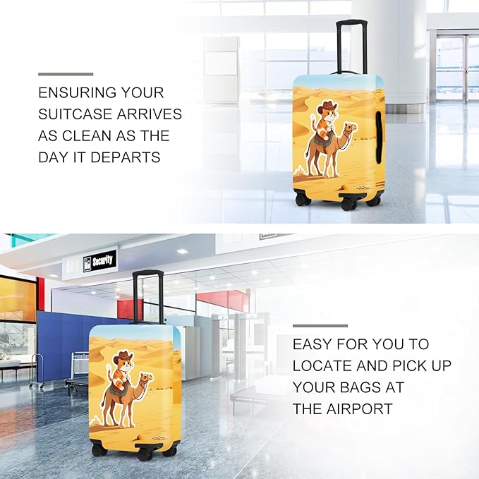 Desert Adventure Luggage Protector, Washable Suitcase Cover with Cowboy Camel Scene Anti-scratch for 24",26" Bag