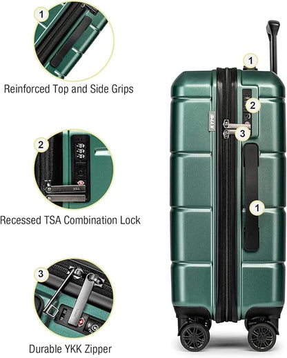 KYME Luggage Sets 3 Piece Hard Shell 22in/26in/30in Suitcases with Wheels Hardside Suitcase Set with TSA Lock Travel Rolling Luggage Set for Women Men Green