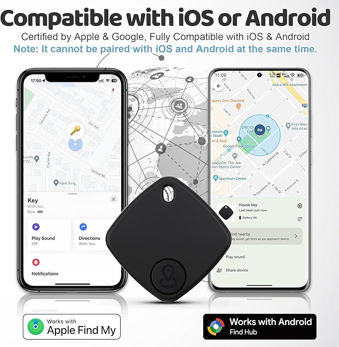 Air Tracker Tags for Android or iOS, 4 Pack Dual System Android Smart Tracker Tags Compatible with iOS Find My or Google Find Hub App, Bluetooth Tracker Key Locator with Sound for Luggage, Bags,Wallet
