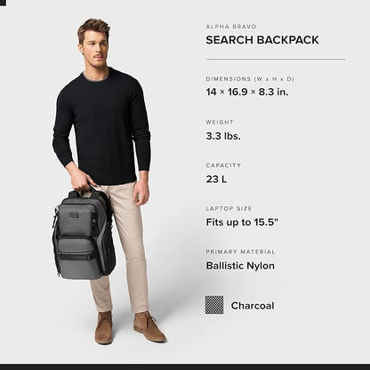 TUMI - Alpha Bravo Search Backpack - Laptop Backpack for Men & Women - Backpack for Work & Travel - 17.0" X 14.0" X 8.3" - Charcoal