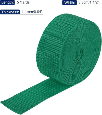 MECCANIXITY Lightweight Polypropylene Webbing Strap 1 1/2" 5 Yard Backpack Strapping Band Green for Outdoor Luggage Cargo Straps