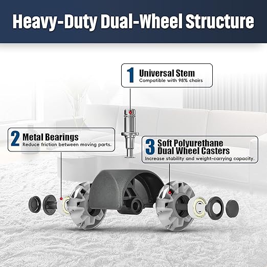 Office Chair Wheels Replacement, 2.5 Inch Universal Casters for Hardwood Floors & Carpet, Heavy Duty, Quiet, Scratch-Free, Fits Most Chairs, Easy Install, Set of 5,Light Grey