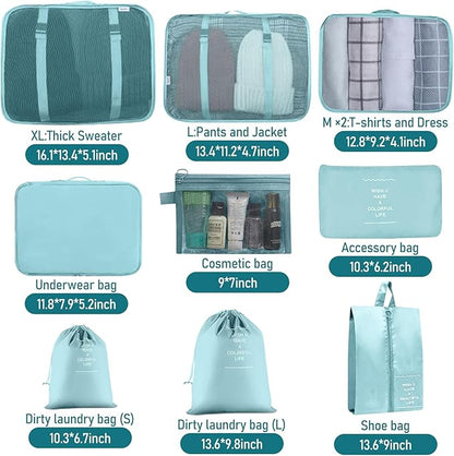 Packing Cubes for Travel - 10 Set Luggage Organizer Bags for Family, Mesh Breathable Travel Packing Cubes for Suitcases Durable Essentials Bags Set