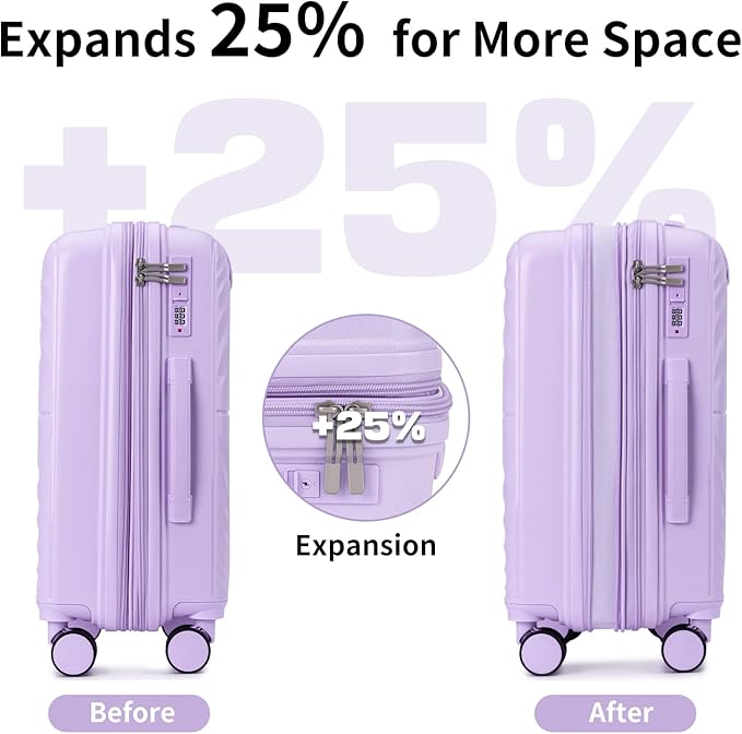 LARVENDER Luggage Sets, Suitcase Set 3 Piece Expandable Luggage PP Lightweight Large Suitcases with Wheels for Women (28/24/20inch,Lavender)