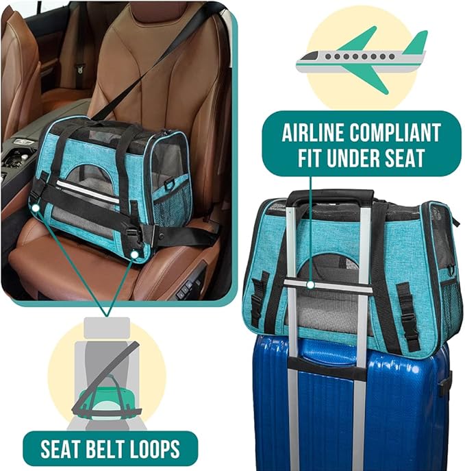 PetAmi Airline Approved Pet Carrier for Cat, Soft Sided Dog Carrier for Small Dog, Cat Travel Supplies Accessories Indoor Cat, Ventilated Pet Carrying Bag Medium Large Kitten Puppy, Small Heather Blue