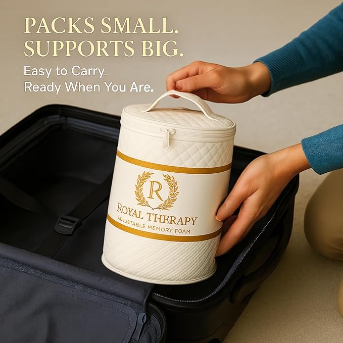 Royal Therapy Travel Memory Foam Pillow, Neck Pillow Bamboo Adjustable Side Sleeper Pillow (Travel 18 x 12 x 5)