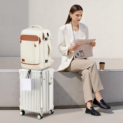 Joyway 20in Carry On Luggage with Cup Holder and USB Port, 25% Expandable Capacity, Smart Suitcase with Anti Slip Wheels and Backpack, Perfect for Men and Women 3 Piece Set White