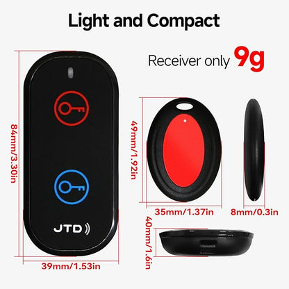 JTD Key Finder with 2 Receivers, 1 Lost Wireless Car Tracker Keychain 130ft 85dB RF Keys Locator Tracker for Finding Wallet, Key, Pet,TV Remote Control, No Phone, Mobile App Required