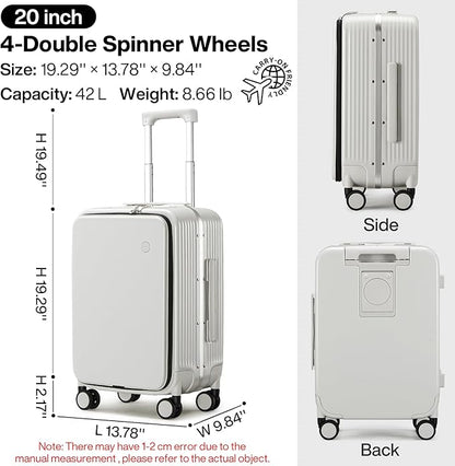 mixi Carry On Luggage with Cup Phone Holder and Charger Hard Shell Suitcases with Spinner Wheels, 20 Inch Smoke White