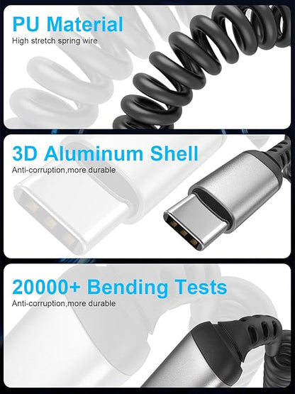 USB A to USB C Cable Coiled 3FT, 2 Pack USB to USBC Carplay Cable, USB A to Type C Charger Cord Compatible with iPhone 17/16/15, Samsung Galaxy S25 S24 S23, Pixel 10 9