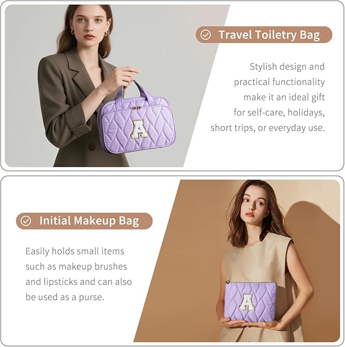YOOLIFE Travel Toiletry Bag for Women - Hanging Toiletry Bag Makeup Bag, Portable Toiletries Cosmetic Bag, Airplane Travel Essentials Purple - M