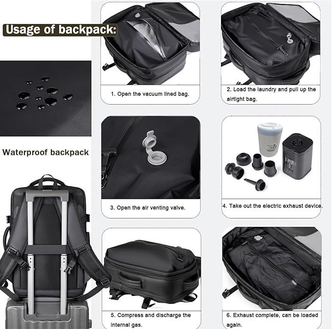 Vacuum Backpack Travel with Pump,60L Expandable Backpack with Lock,Multifunctional Portable Storage Commuter Backpack
