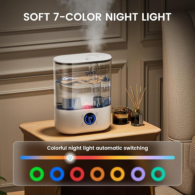 COMHOMA Smart Humidifiers for Bedroom, 5L Top Fill Supersized Humidifier Essential Oil Diffuser for Baby & Plants, 3 adjustable Mist with 28dB Quiet, Touch/APP/7-color Nightlight, 36H Runtime, White