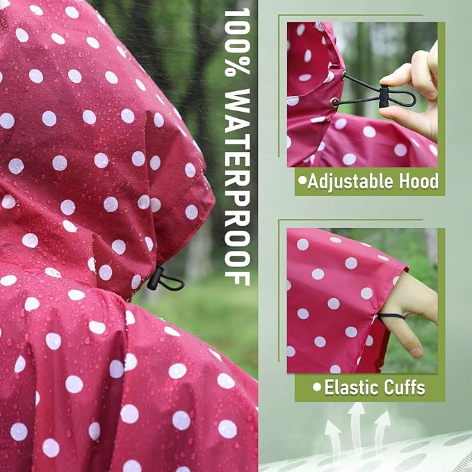 SaphiRose Unisex Rain Poncho Waterproof Raincoat Hooded for Adults Women with Pockets