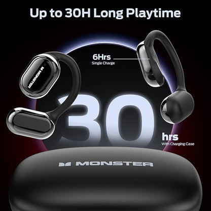 Monster Open Free AC100 Open Ear Bluetooth 5.3 Headphones, Wireless Earbuds with Earhooks, Immersive Stereo Sound by 16mm Large Driver, Clear Calls, 30H Playtime, for Workout