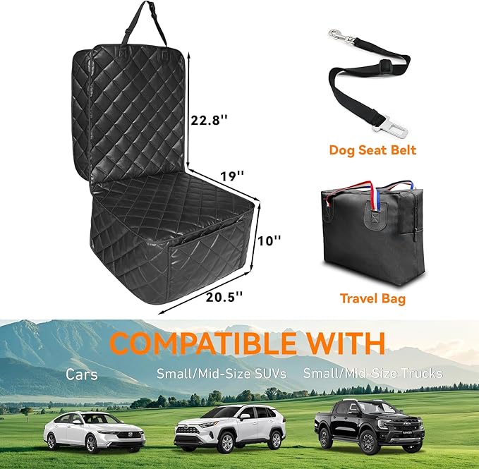 Car Front Seat Cover for Dogs, Waterproof PU Leather Car Seat Protector for Pets & Kids,Nonslip Scratchproof Front Passenger seat Covers Fits for Most Cars, Trucks, SUVs