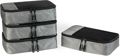 Amazon Essentials 4-Piece Packing Cubes Travel Accessories Set, Luggage Organizer with Double Zipper, Mesh Top, 100% Polyester, Small, Gray (Previously Amazon Basics)