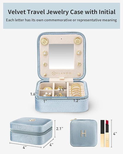 Vlando Jewelry Case for Girls Womens Fashion, Pink Jewelry Box Travel Must Haves, Jewelry Box for Girls, Small Travel Jewelry Case Birthday Gifts for Travel Gifts for Women - Letter H, Blue