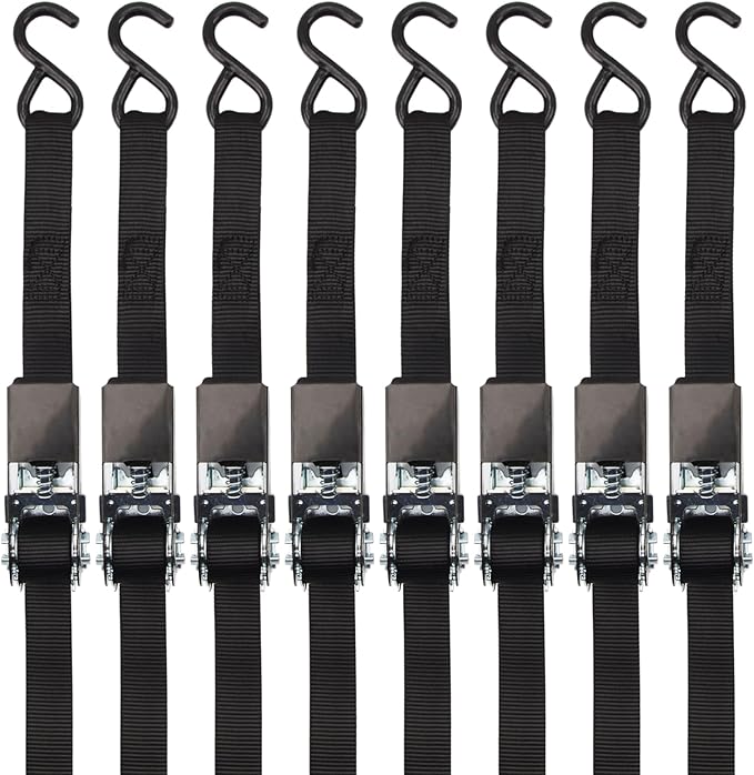 XSTRAP STANDARD Ratchet Straps, 900 LB Break Strength, 8-Pack 10FT Ratchet Tie Down Straps Set for Motorcycle Straps Tie Downs, Appliances, Lawn Equipment, Logistic Cargo Straps for Trucks (Black)