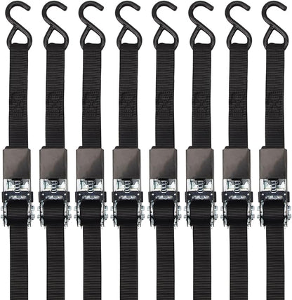 XSTRAP STANDARD Ratchet Straps, 900 LB Break Strength, 8-Pack 10FT Ratchet Tie Down Straps Set for Motorcycle Straps Tie Downs, Appliances, Lawn Equipment, Logistic Cargo Straps for Trucks (Black)