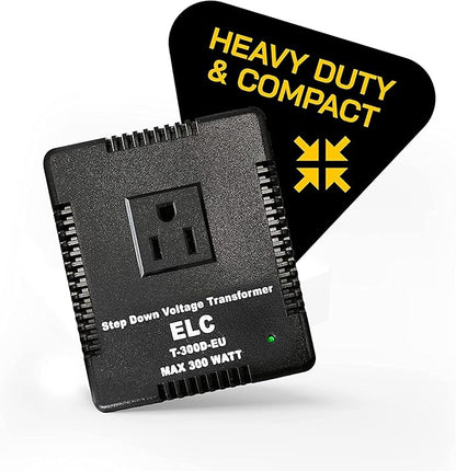 ELC 300-Watt Voltage Converter - Step Down - 220v to 110v / 240v to 120v Travel Power Converter - for Hair Straightener, Hair Dryer, Laptops and Chargers, CE Certified [3-Years Warranty]
