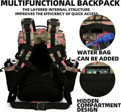 25L Tactical Backpack for Men and Women Military Backpack Small Assault Pack Molle Backpack Bug Out Bag Travel Rucksack Daypack (Pink Camo)
