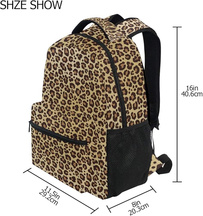 ALAZA Animal Leopard Print Brown Stylish Backpack Purse for Women Girls Kids School Personalized Laptop iPad Tablet Travel School Bag with Multiple Pockets