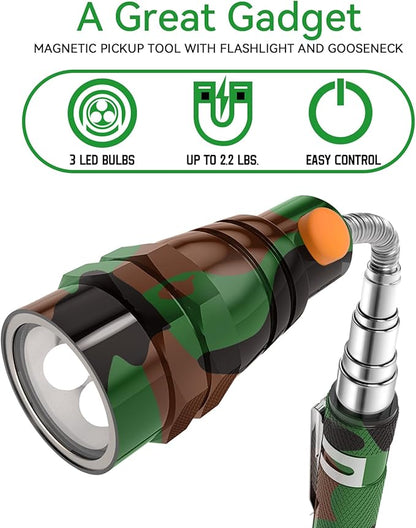 LED Magnetic Pickup Tools, Telescoping Magnetic Flashlights with Extendable Magnet Stick, Christmas Stocking Stuffers for Men Adults, Birthday Gifts for Men, Dad, Camouflage