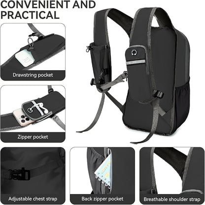 15L Small Hiking Backpack for Men Women Lightweight Packable Backpack Foldable Casual Daypack for Camping Travel Outdoor, Black