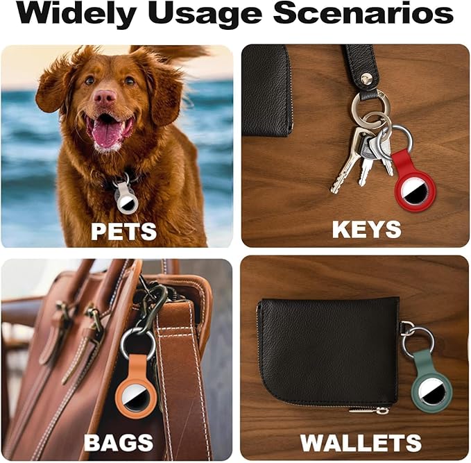 [4 Pack] Compatible with AirTag Holder Keychain Silicone Key Ring Cases Tags Chain for Apple for Air Tag GPS Item Finders Accessories, Red/Dark Green/Brown/Milk Tea Color