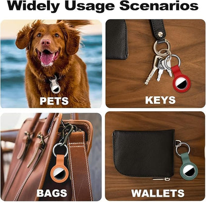 [4 Pack] Compatible with AirTag Holder Keychain Silicone Key Ring Cases Tags Chain for Apple for Air Tag GPS Item Finders Accessories, Red/Dark Green/Brown/Milk Tea Color