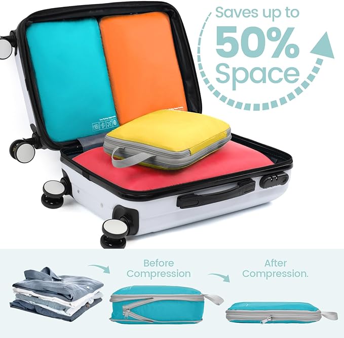 Cambond Compression Packing Cubes for Travel Women - 4 Pack Luggage Packing Organizers Bags Compression Cubes for Travel Essentials Carry on Suitcases, Multi-color