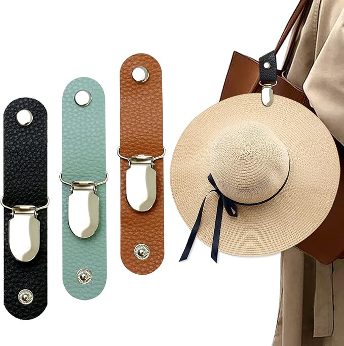 Hat Clip for Travel on Bag/Luggage, PU Leather Multifunctional Duckbill Clip, Outdoor Hat Companion