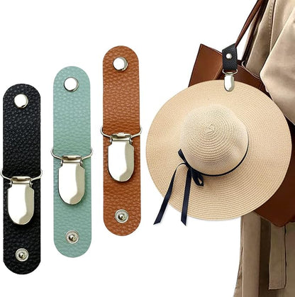 Hat Clip for Travel on Bag/Luggage, PU Leather Multifunctional Duckbill Clip, Outdoor Hat Companion