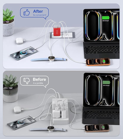60W USB C Wall Charger, 2Pack 5-Port C Charger Fast Charging Block PD Power Adapter +QC 3.0 Multiport Type C Box Brick Cube USB A Wall Plug for iPhone 14/15/16/17 Pro Max, iPad,Samsung Galaxy(Red)