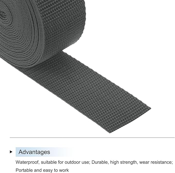 MECCANIXITY Lightweight Polypropylene Webbing Strap 1 1/2" 5 Yard Backpack Strapping Band Dark Grey for Outdoor Luggage Cargo Straps