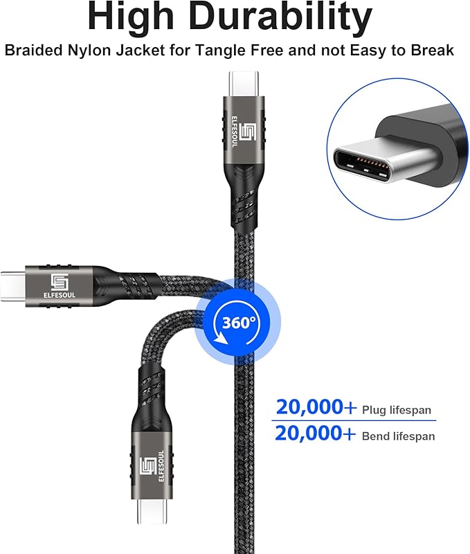 USB C Cable 16.5ft, USB-A to USB-C Cable USB 3.1 USB 3.2 Gen2 10Gbps Data Charger Cord for Samsung Galaxy S24 S23 S22 S21 S20 S10 S9 S8+, Android Auto USB Cord and iPhone 15/15 Pro, Nylon Braided.