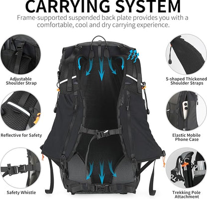 IX INOXTO Hiking Backpack for Men and Women, 30L Waterproof Camping Backpack with 3L Water Bladder and Rain Cover, Lightweight Outdoor Sport Travel Daypack Rucksack for Climbing Cycling (Black)