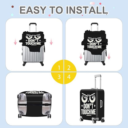 ANNA QUEEN Funny “Don’t Touch Me” Luggage Cover, Bold Black Suitcase Protector with Angry Eyes Design, Stretchable, Washable Travel Cover for 20-22 Inch Luggage