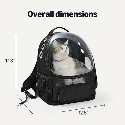 Amazon Basics Pet Carrier Backpack for Small Cats & Dogs, Collapsible Travel Carrier with Bubble Window & Breathable Mesh, Foldable for Travel, Black