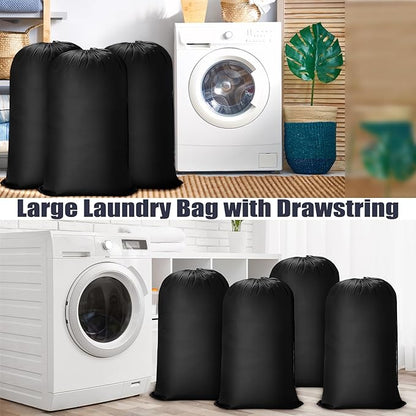 Sanwuta 40 Pcs 38" x 24" Large Laundry Bags with Drawstring Travel Laundry Bag Bulk Lock Closure Reusable Washable Heavy Duty for Dirty Clothes College Dorm Apartment(Black)
