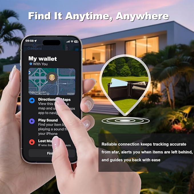 Wallet Tracker Card, Slim Rechargeable Bluetooth Item Locator, Smart Finder Compatible with Apple Find My for Wallet, Luggage, Passport, IP68 Waterproof (iOS Only) (Carbon Fiber Blue)