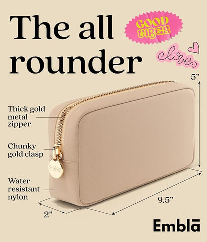 Makeup Bag Travel Cosmetics Pouch and Toiletry Bag, Nylon Zipper Pouch Purse, Cute Make Up Organizer Storage Tote for Women Girls, Waterproof Travel Skincare Case, Small Makeup Bags, Sand