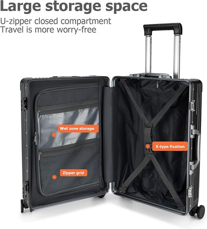 feilario 24in Aluminium Frame Zipperless PC Hard Shell Spinner Wheels Luggage, Built-In TSA lock Carry on Suitcase, with Cup Holder, USB Port, Phone Holder