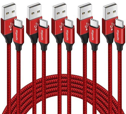 etguuds USB A to USB C Cable 5-Pack (3/3/6/6/10 ft), Fast Charging Type C Charger Cord for iPhone 17 16 15 Pro Max Plus Air, Samsung Galaxy S25 S24 S23 S22 S21 S20 A56 A17 A16, Pixel, Moto G, Red
