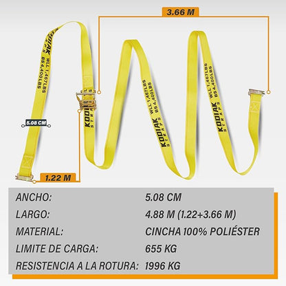 4 Pack E-Track Ratchet Straps 2" x 16' x 4,400 lbs Strength for Cargo Tie Down in Enclosed Trailer & Van by KODIAK STRAPS