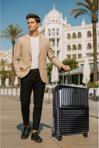 World Traveler Dejuno Tonal 28-Inch Polycarbonate Lightweight Hardside Expandable Spinner Luggage Suitcase with TSA Lock - Onyx