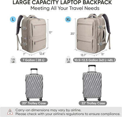 BALEINE Travel Backpack for Women Men, Large Sturdy Carry On Laptop Backpack Gifts for Business, Casual, Weekender, Hiking (XL, Khaki)