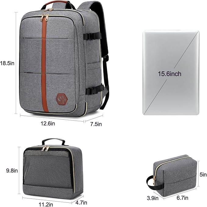 40L Travel Laptop Backpack for Women & Men, Airline Approved Carry On Luggage Overnight Bags, Waterproof Personal Item Bag, Weekender Essentials Backpacks Vacuum Backpack Gray