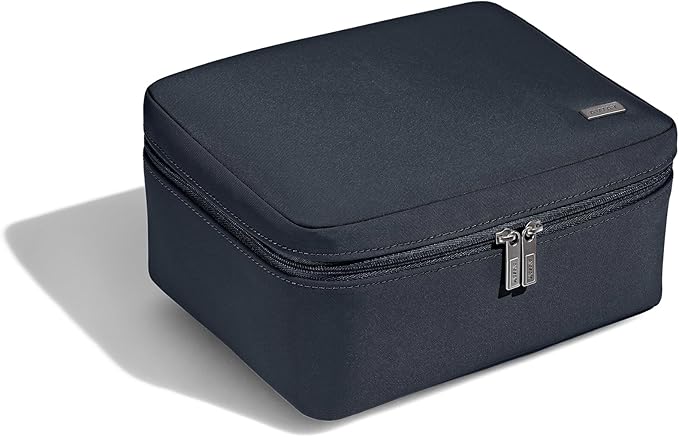 Away Cosmetics Bag, Makeup Bag with Detachable Brush Roll, Waterproof, Clear Zip Pockets, Travel Friendly, Navy Blue